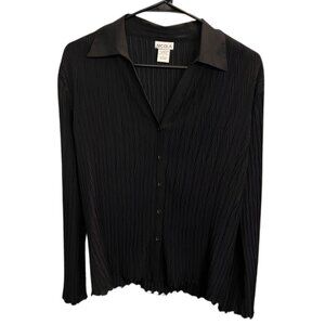 🖤  Nicola Black Pleated Button-Up Long Sleeve Blouse – Size L